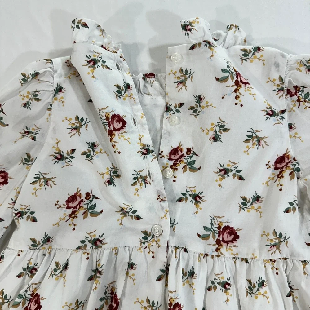 Janie and Jack Girls Floral Peplum Blouse Cotton Ruffle Pintuck Top Size 6 White
